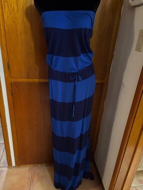 Blue Striped Strapless Maxi Dress SZ MED